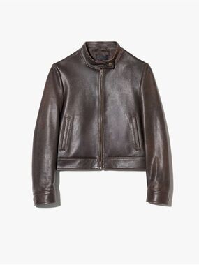 Nili Lotan Nico Shrunken Leather Jacket Distressed Brown XS